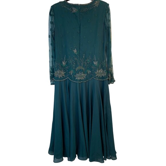 VTG Scala Bead Evening Gown Size 12 Green Mother Bride Formal Dress 9048 - Picture 8 of 13